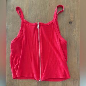 Vestique red tank top with functional zipper